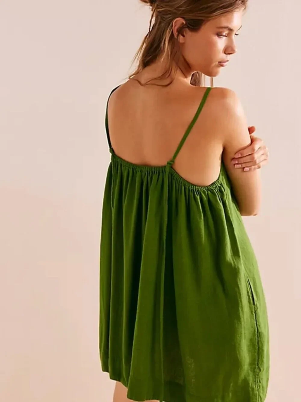 Free People Rae Mini Banana Leaf Swingy Scoop Neck Dress Tie Straps XL